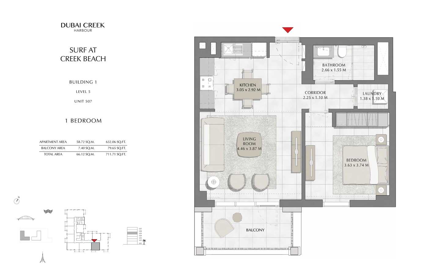 Building 1, 1 Bedroom, Level 5, Size 711 Sq Ft